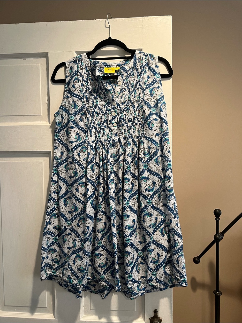 Roller Rabbit White Blue Teal Sleeveless Printed Dress